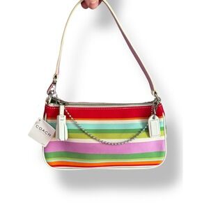 Vtg Coach Hampton Striped Demi  Mini Shoulder Bag  Baguette Purse NEW Y2k 2006